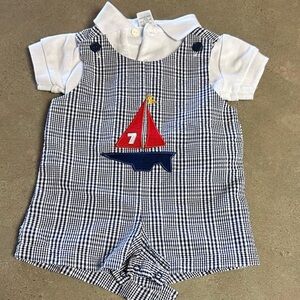 Class Club Navy and White Plaid Nautical With White Collared Shirt Romper Set